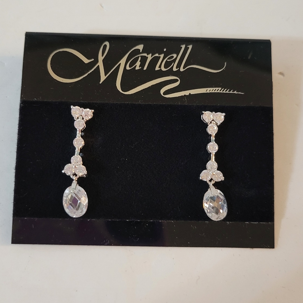 Mariell CZ Clear Silvertone Rhodium Plated Earrings